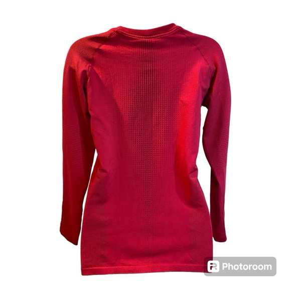 Odlo Base Layer Women’s T Shirt Size XL Red Long Sleeve Fitted Crew Poly Blend - Picture 2 of 14